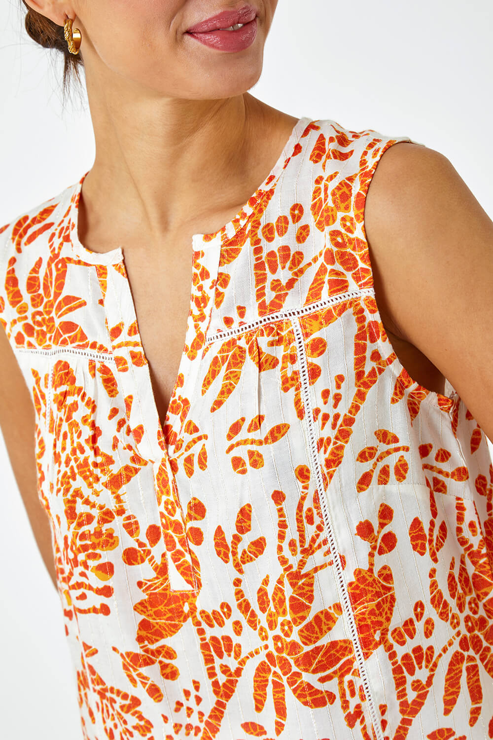 ORANGE Sleeveless Floral Print Vest, Image 5 of 5