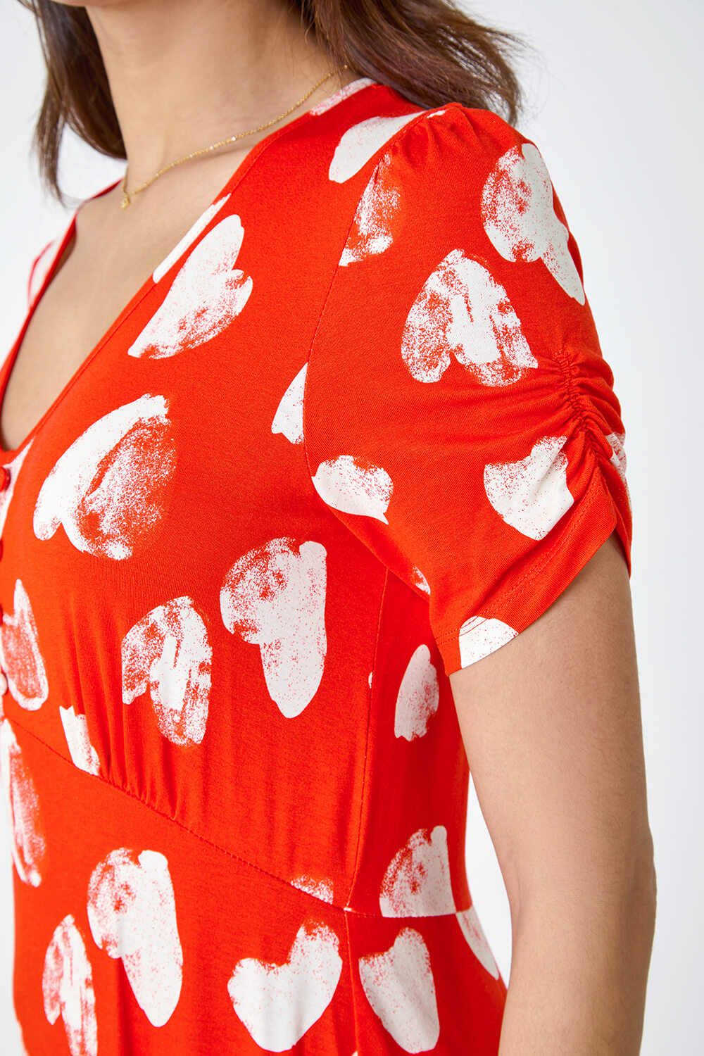 Red Heart Print Frill Hem Stretch Dress, Image 5 of 5