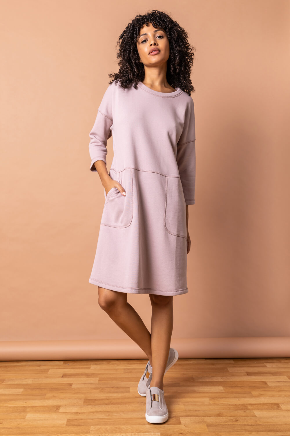 Mauve Comfy Panel Pocket Dress, Image 3 of 5