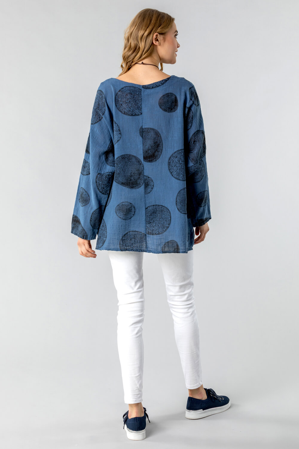 Blue Spot Print Top with Necklace, Image 2 of 4