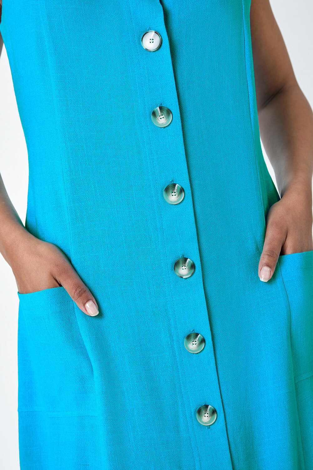 Turquoise Petite Button Front Pocket Dress , Image 5 of 5