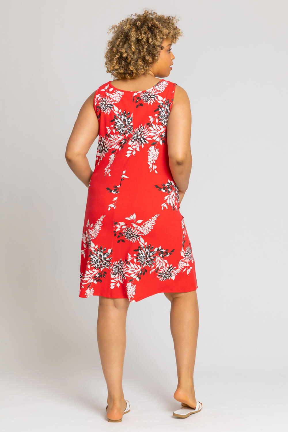 Red Curve Floral Print Swing Dress, Image 2 of 4