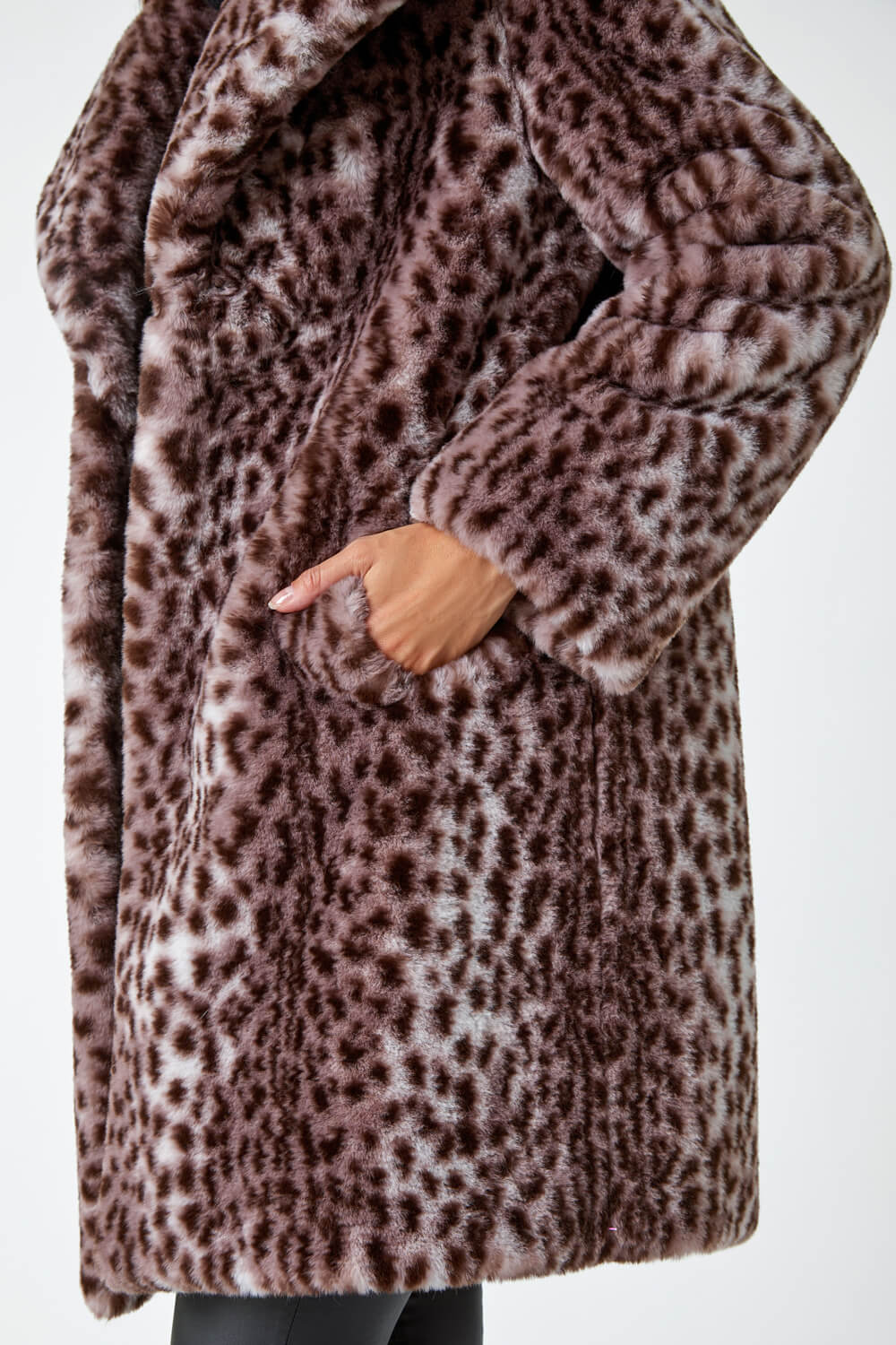 Taupe Premium Animal Print Faux Fur Coat, Image 4 of 5