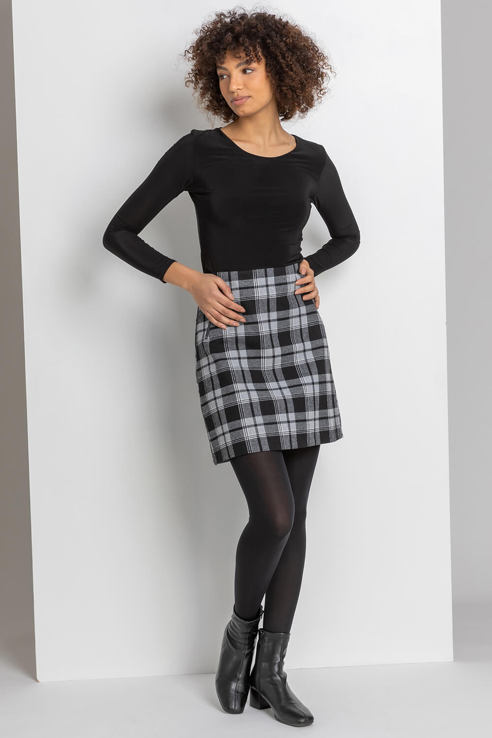 Grey Check Print Zip Pocket Skirt, Image 3 of 4