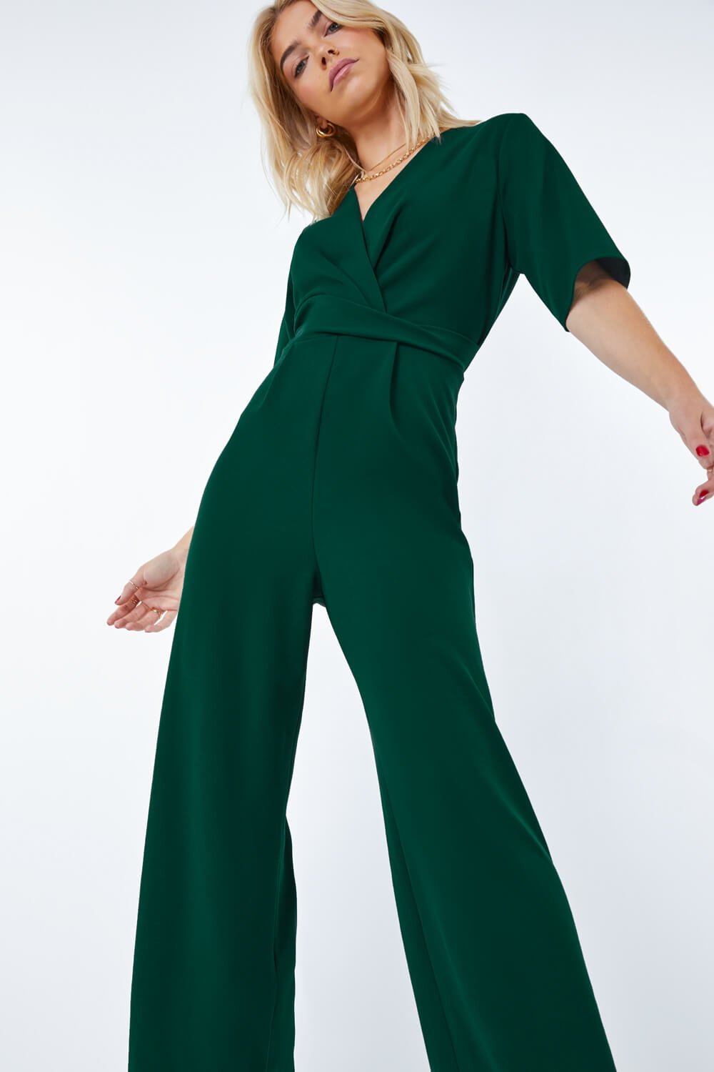 Green Wrap Midi Stretch Jumpsuit