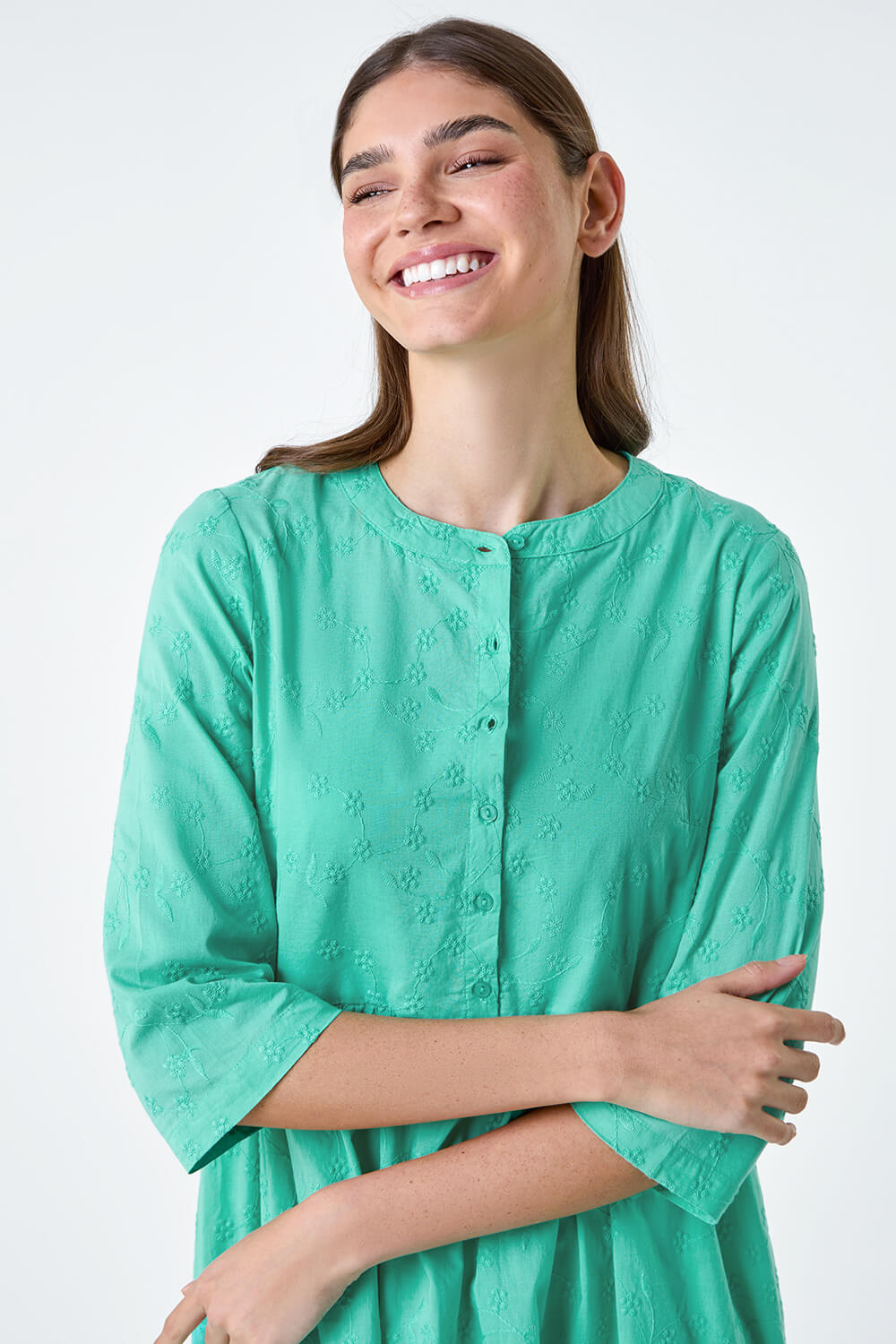 Mint Embroidered Tiered Cotton Midi Dress, Image 4 of 5