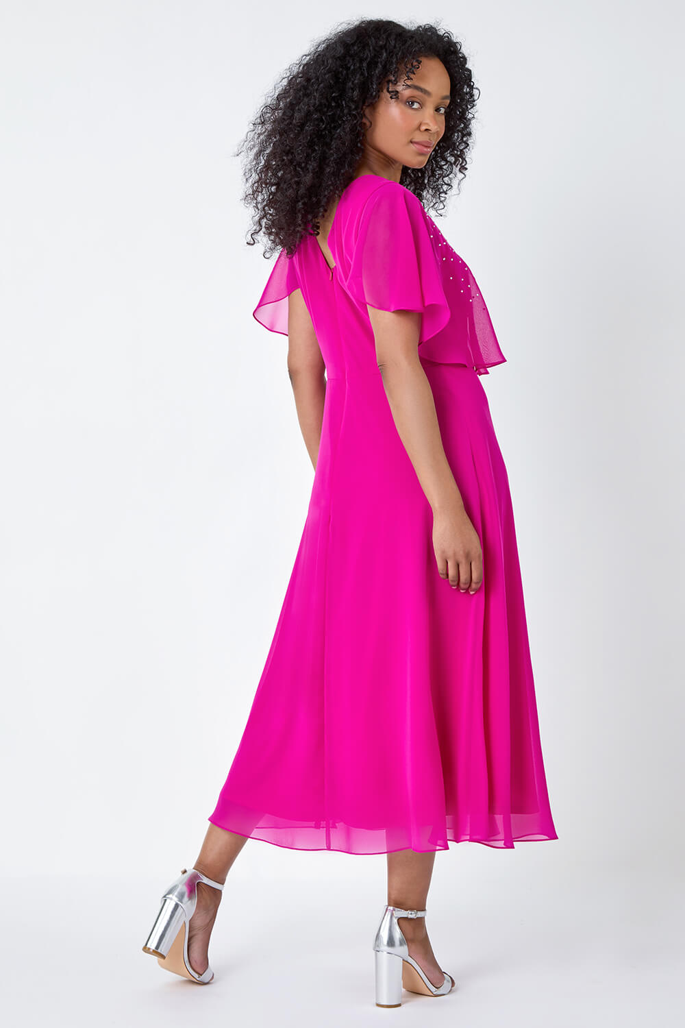 PINK Petite Embellished Chiffon Midi Cape Dress, Image 3 of 5