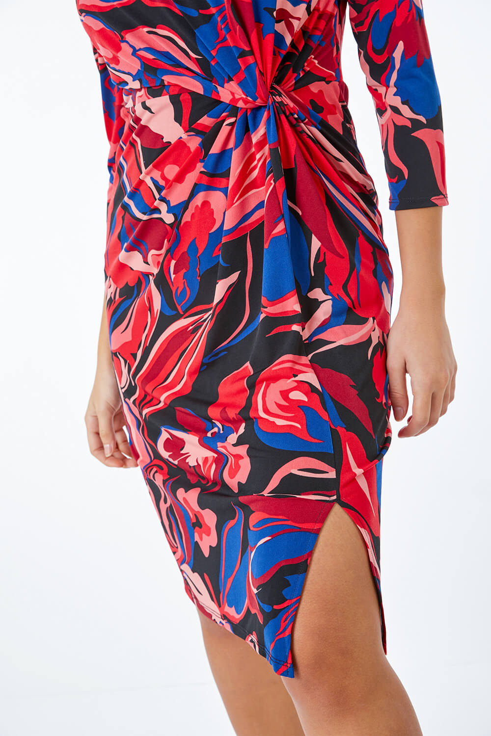 CORAL Petite Abstract Floral Side Knot Dress, Image 5 of 5