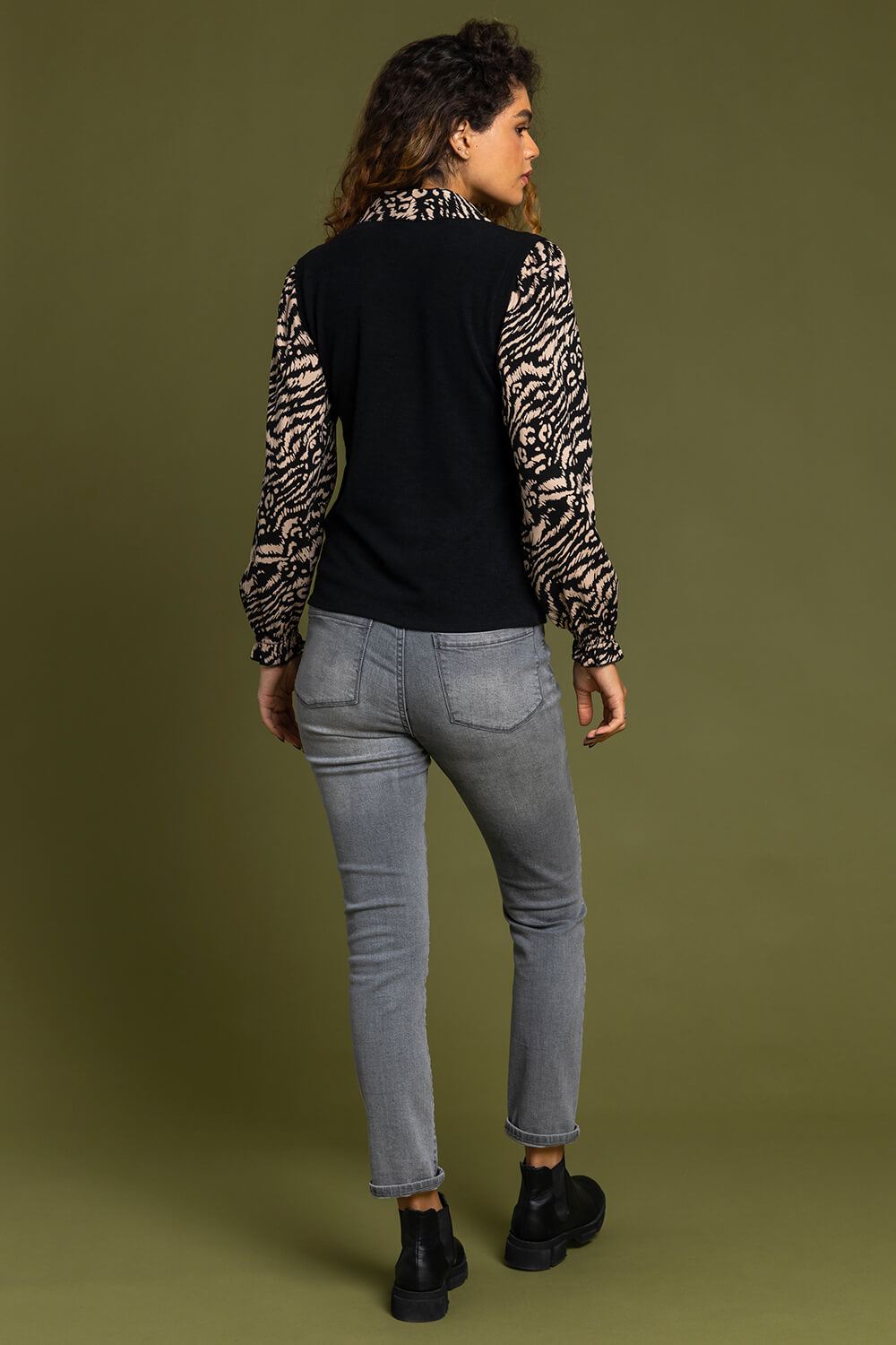 Neutral Animal Print Sweater Vest Long Sleeve Top, Image 2 of 4