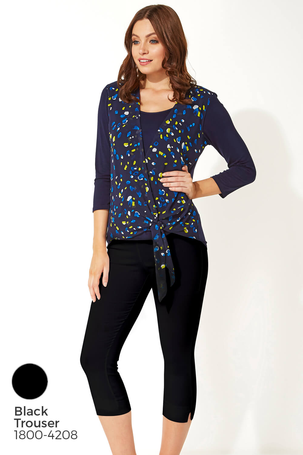 Navy  Wrap Over Abstract Print Tie Top, Image 8 of 8