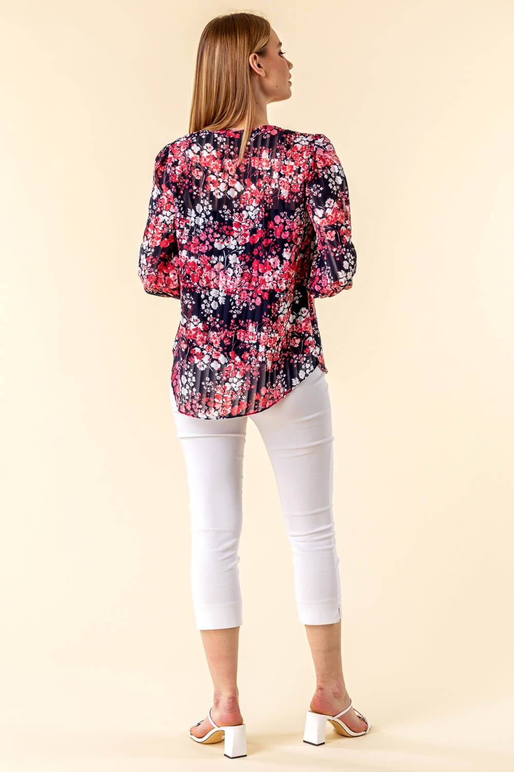 Multi  Ditsy Floral Print Blouse, Image 3 of 4