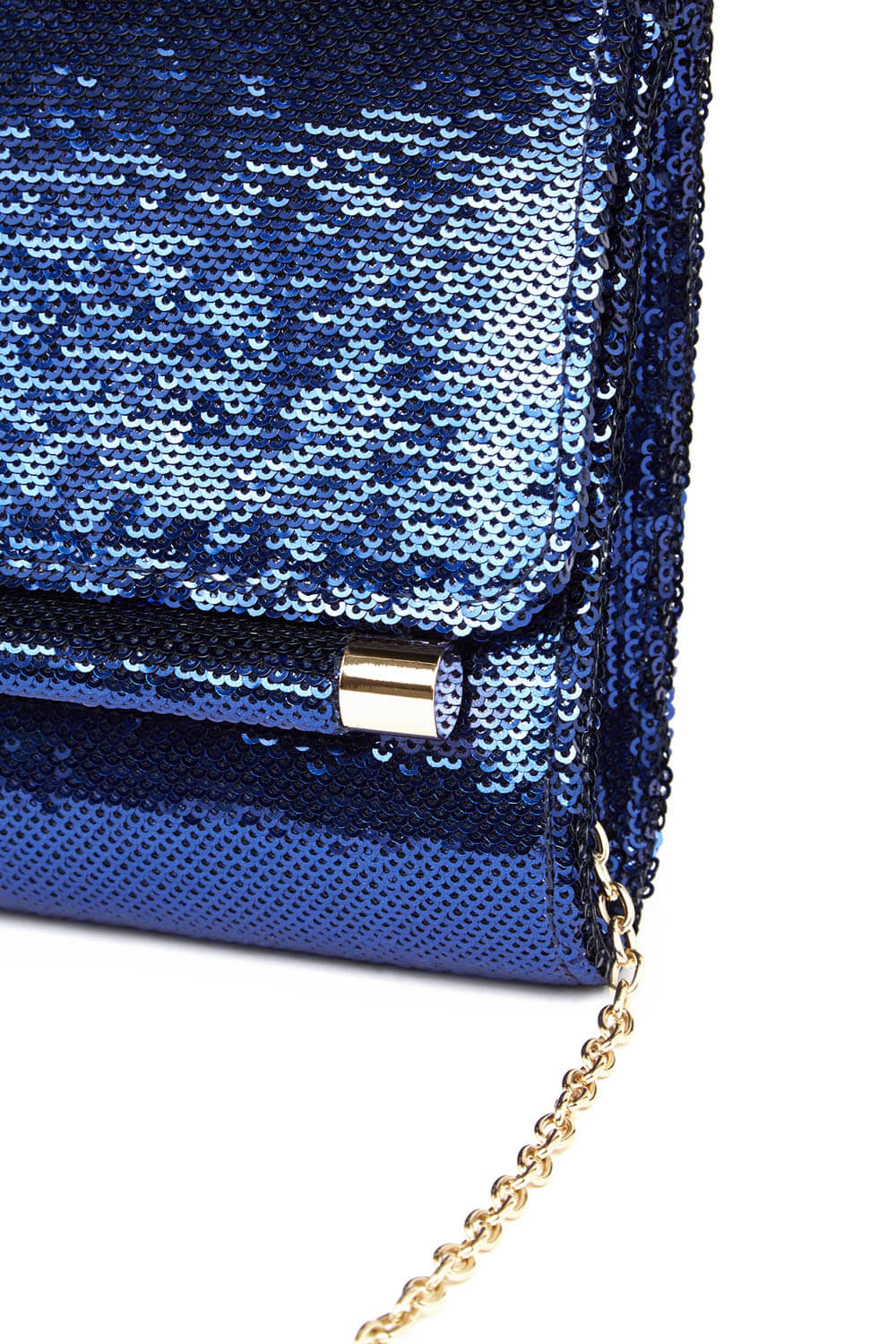 Blue Sequin Foldover Metal Bar Clutch Bag, Image 5 of 5