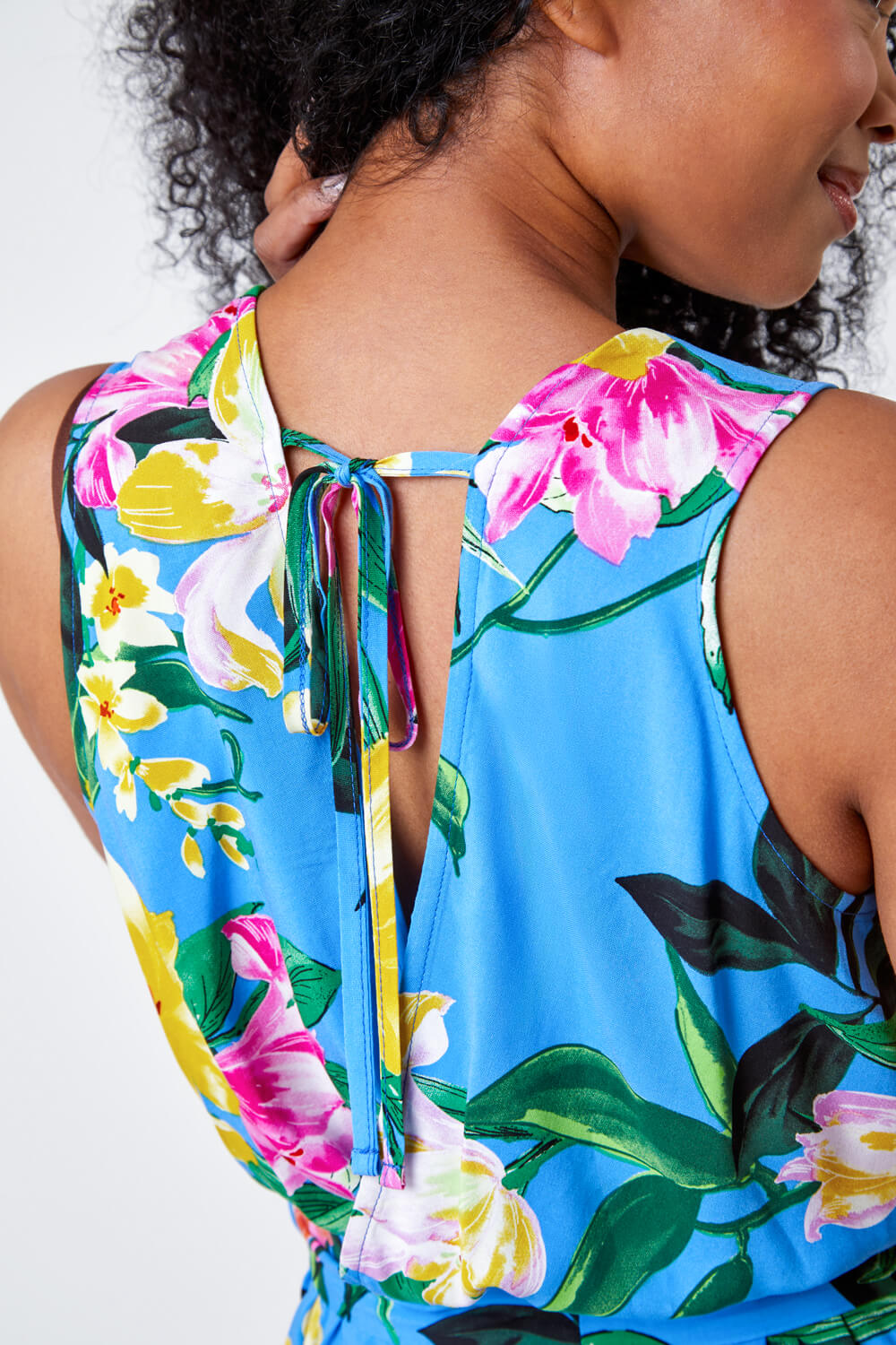 Turquoise Petite Floral Print Stretch Playsuit, Image 5 of 5
