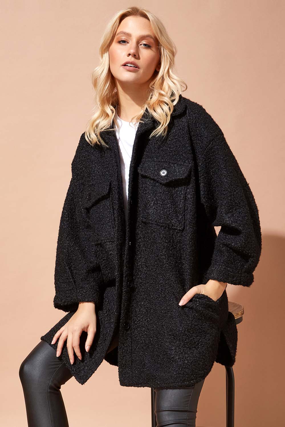 Ladies black borg coat online