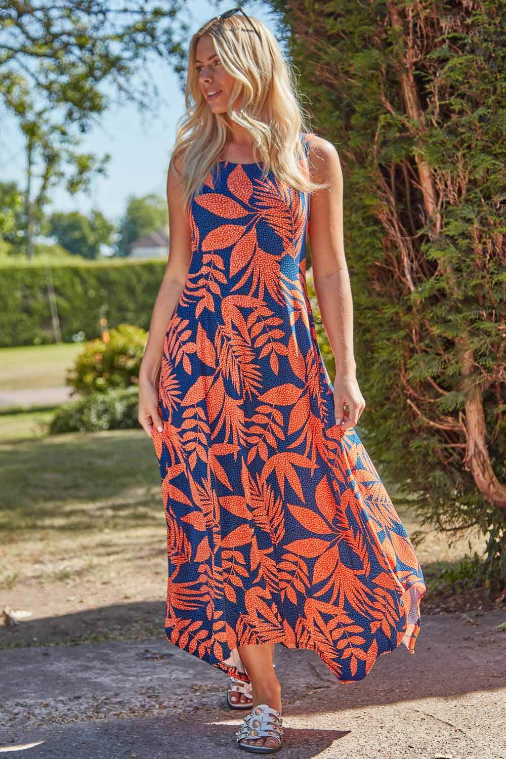 ORANGE Tropical Hanky Hem Midi Dress, Image 2 of 4