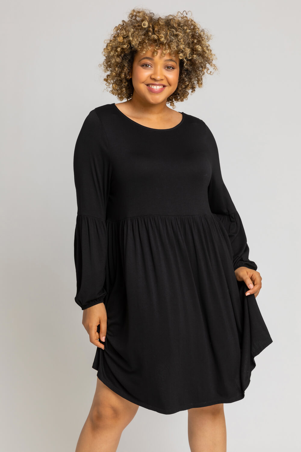 Curve Plain Tunic Dress in Black - Roman Originals UK