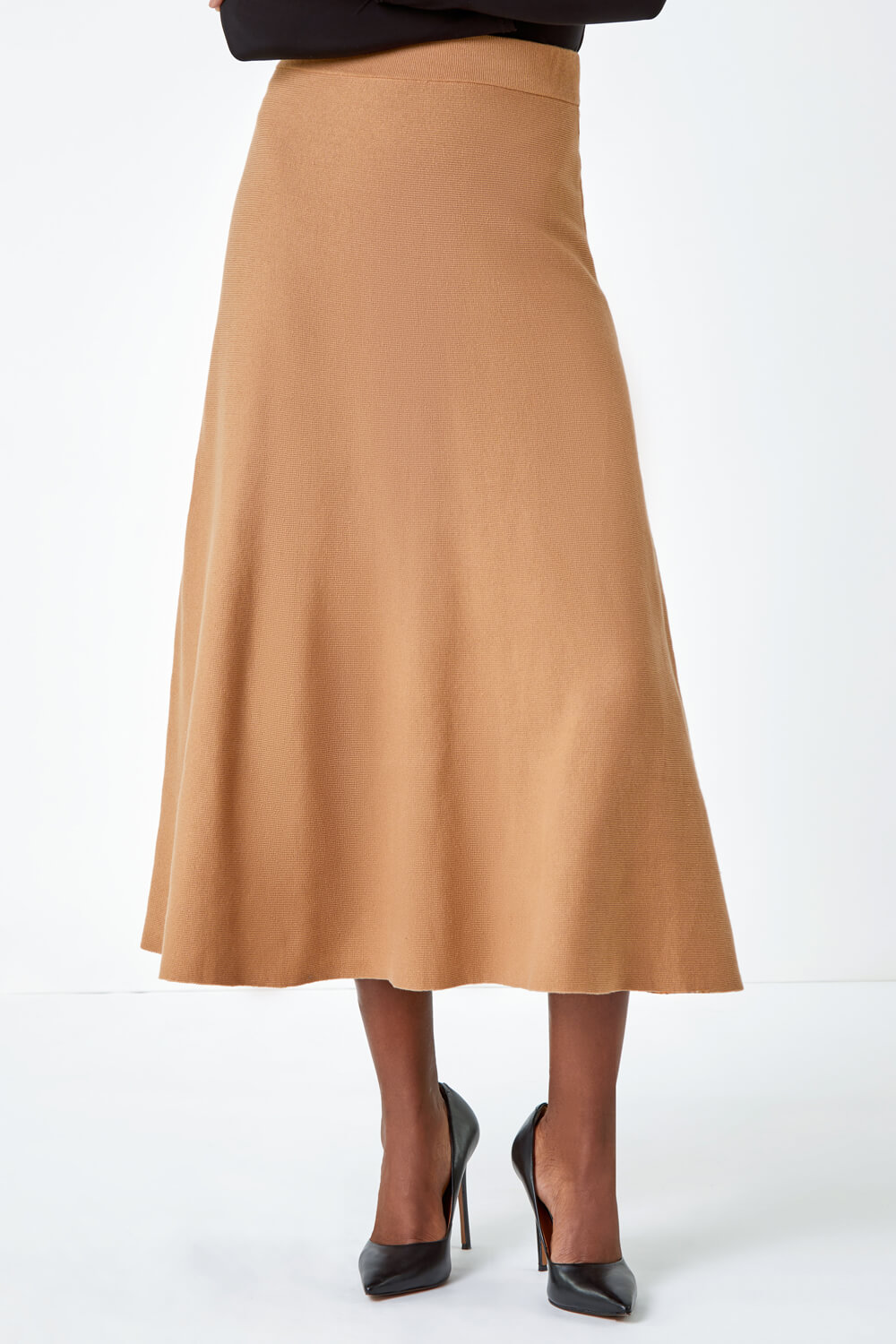 Camel  Knitted Midi Stretch Skirt, Image 6 of 6