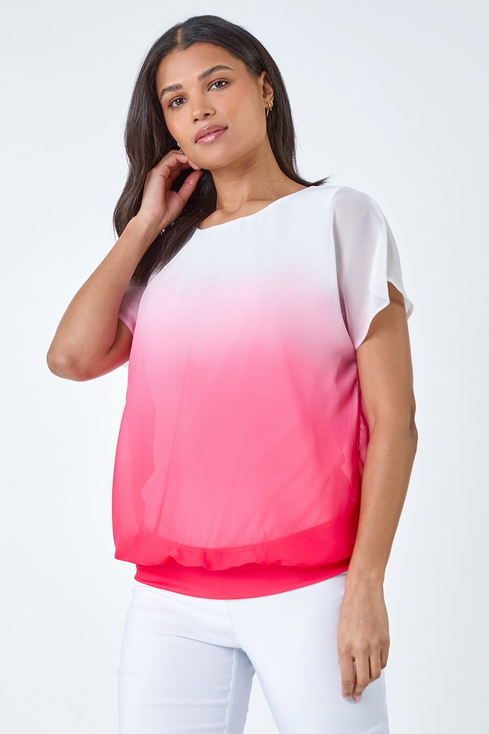 CORAL Ombre Chiffon Overlay Blouson Top, Image 2 of 5