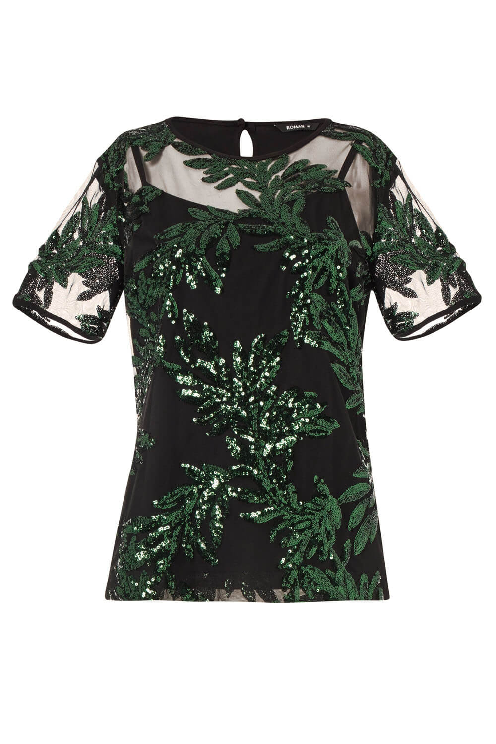 Green Leaf Mesh Embroidered Top, Image 5 of 5