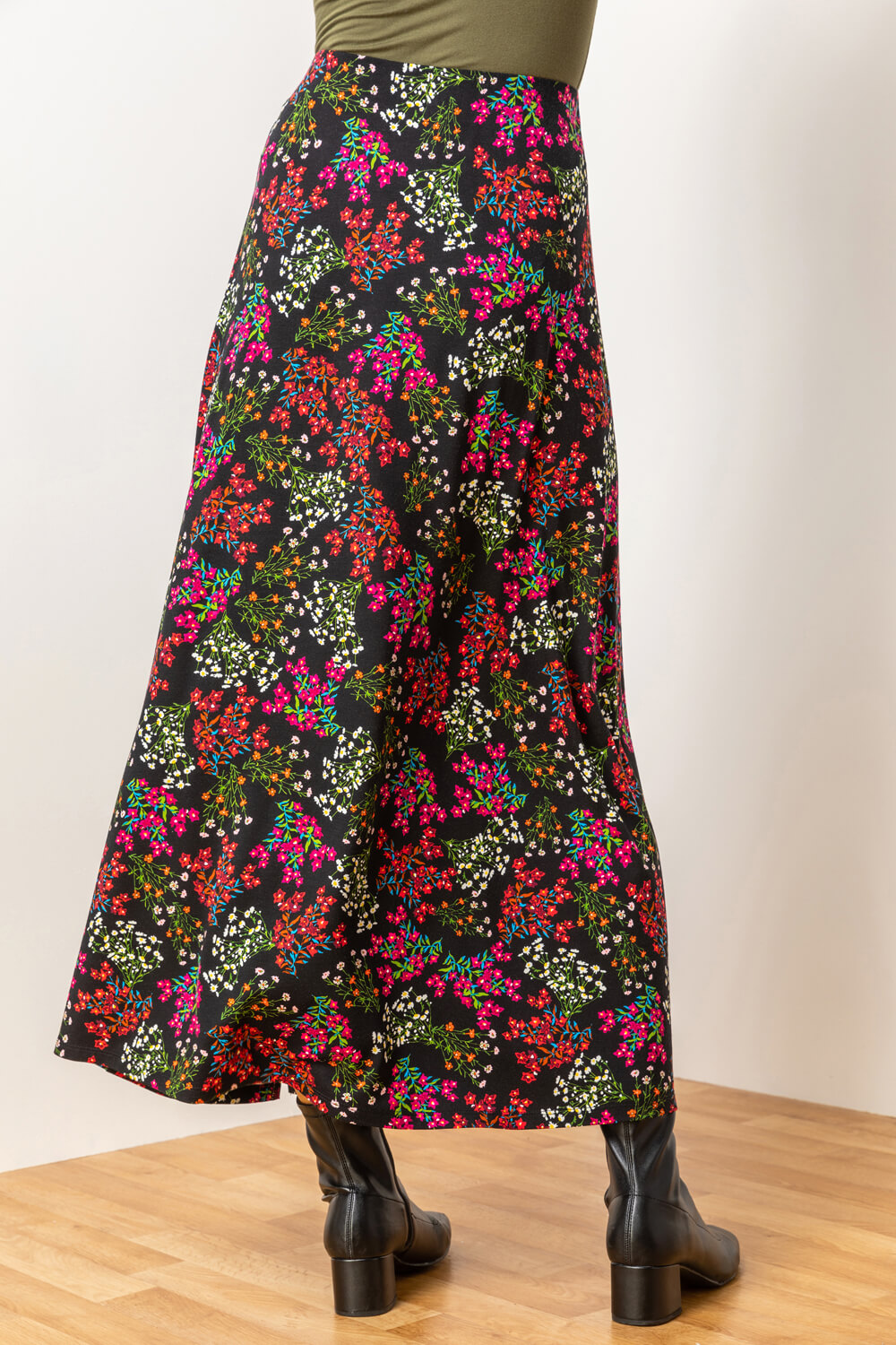 Multi  Ditsy Floral Jersey Midi Skirt, Image 2 of 4