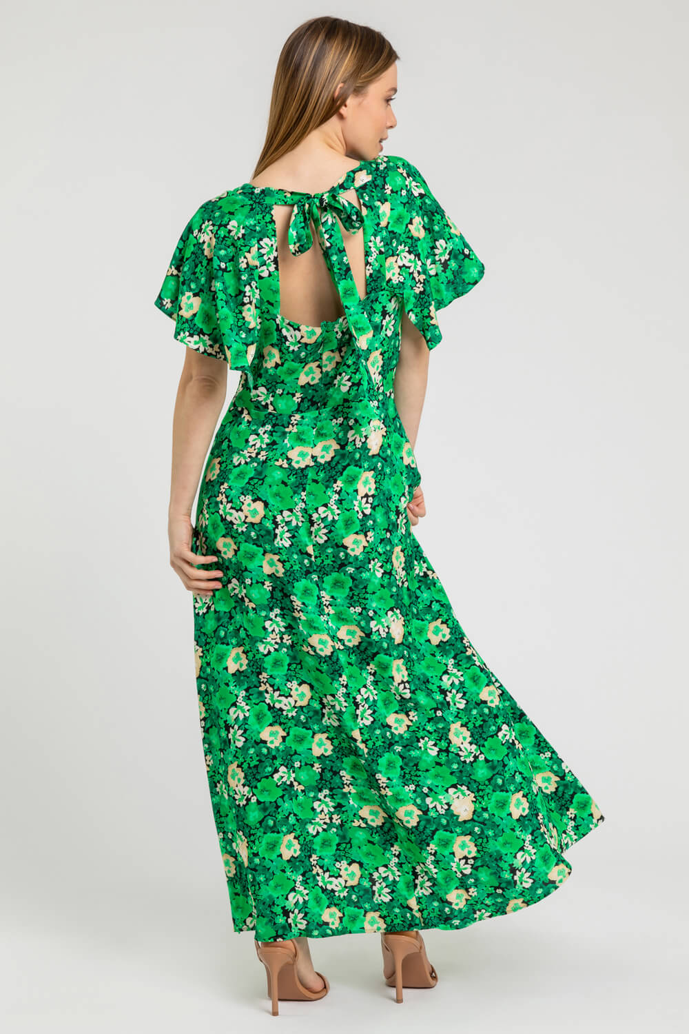 Petite Ditsy Floral Print Maxi Dress in Green - Roman Originals UK