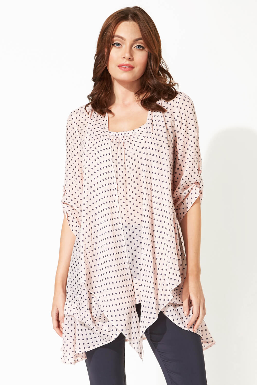 Waterfall Front Spot Print Crinkle Top