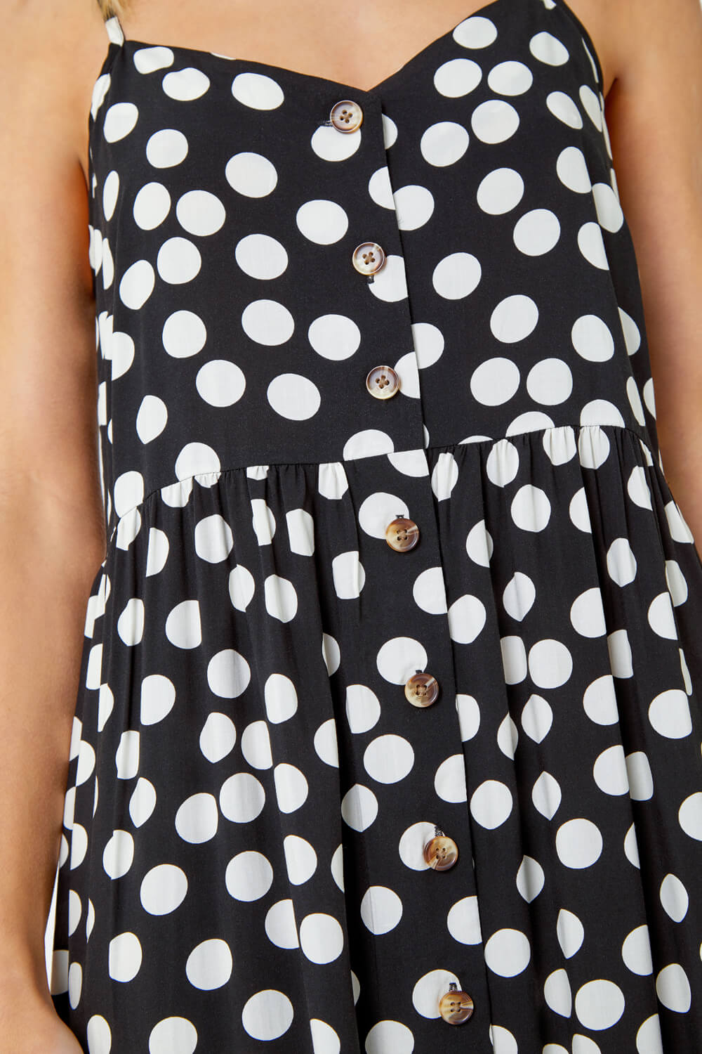 Black Sleeveless Polka Dot Print Midi Dress, Image 5 of 5