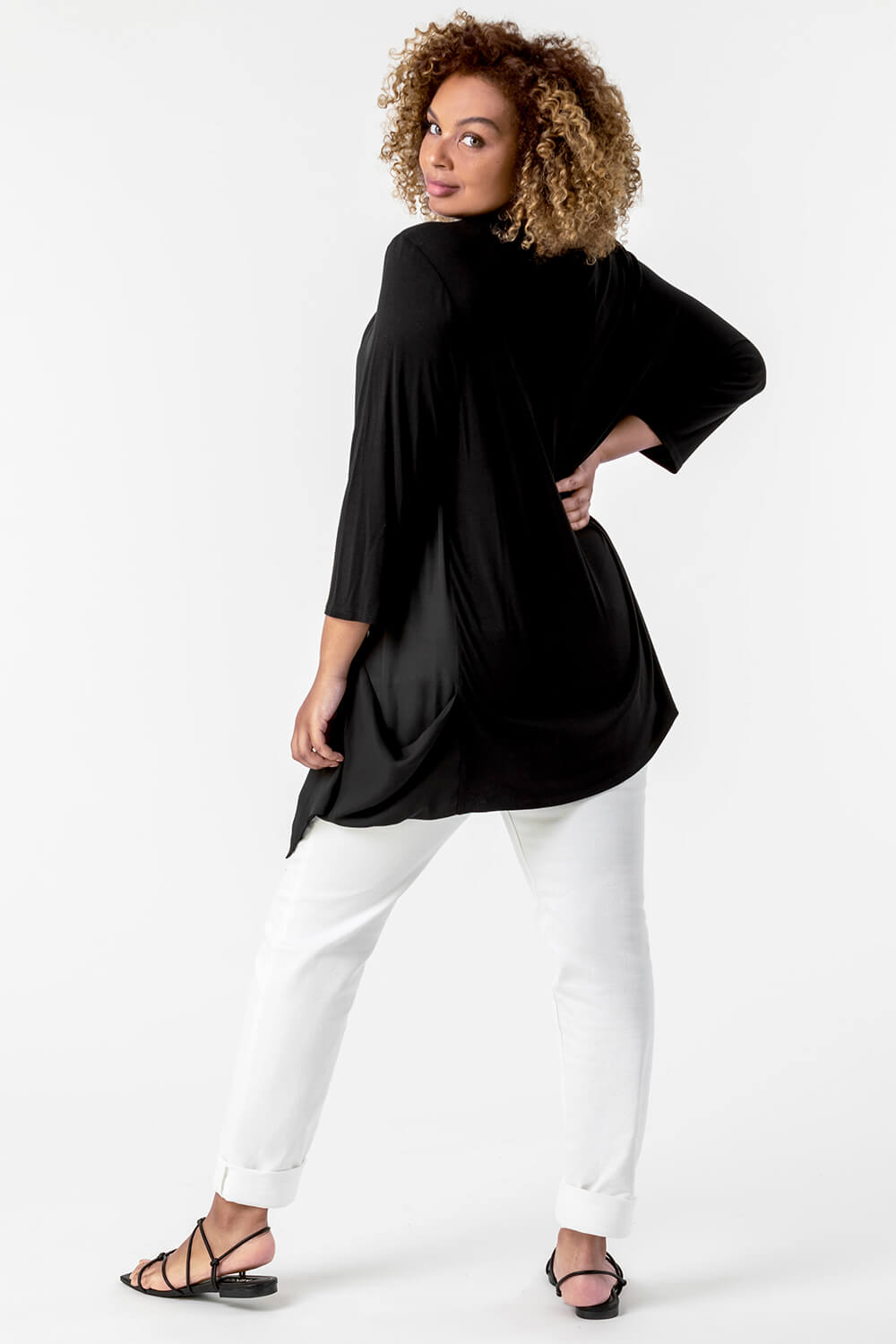 Black Curve Woven Front Jersey Cardigan, Image 2 of 4