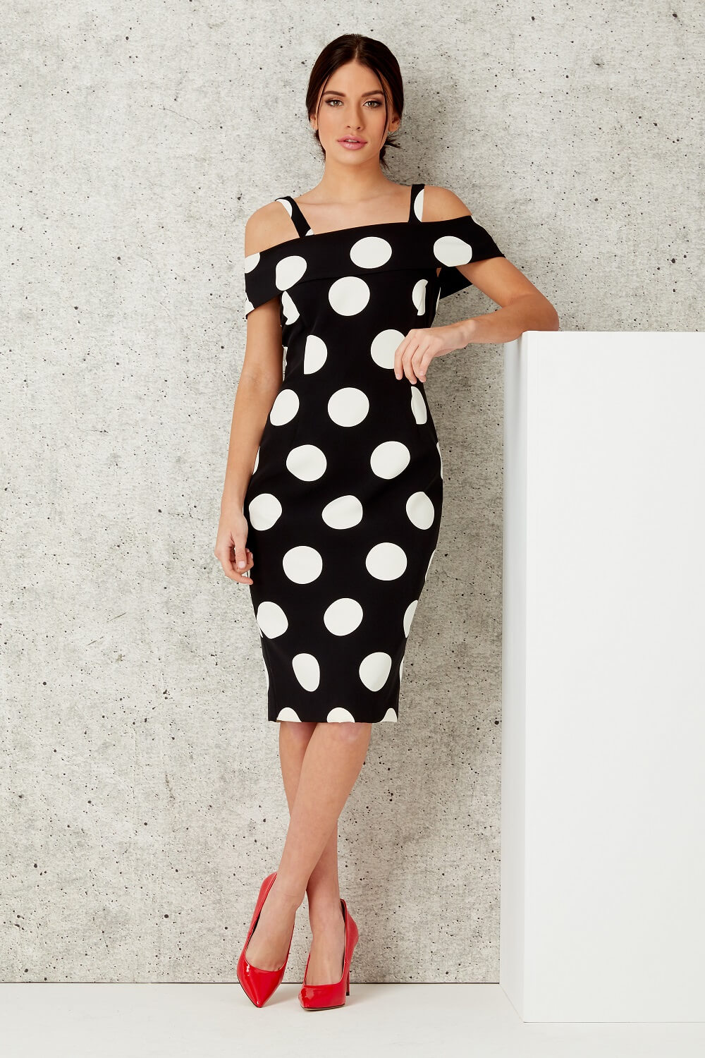 Black Polka Dot Bardot Dress, Image 1 of 6