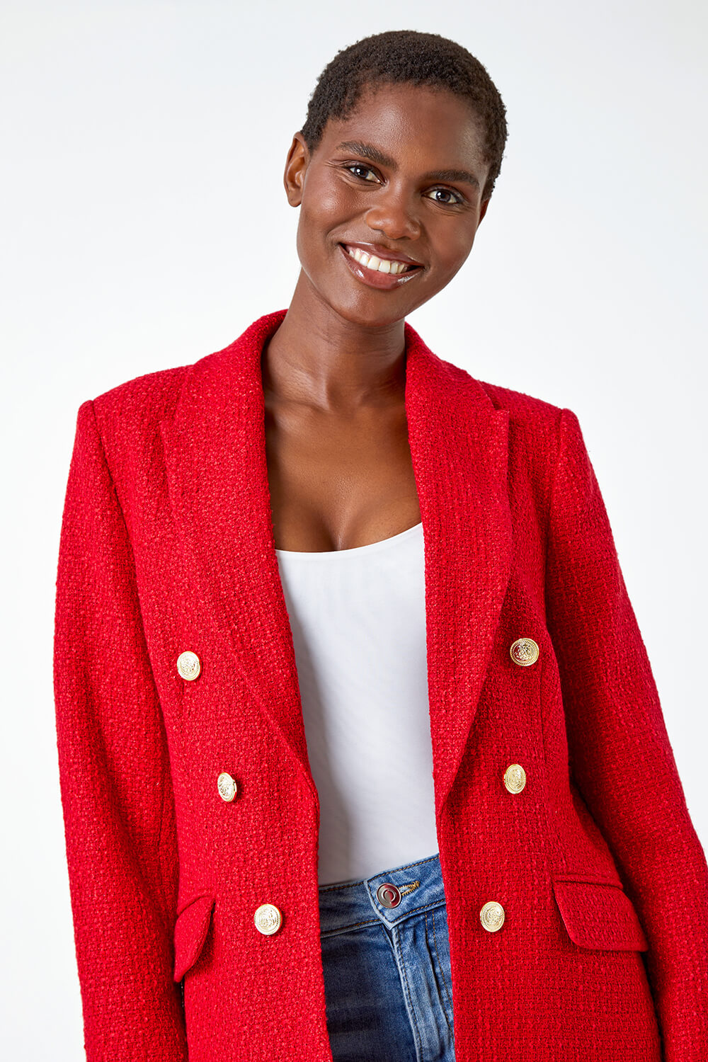 Red Tailored Longline Boucle Jacket, Image 6 of 6