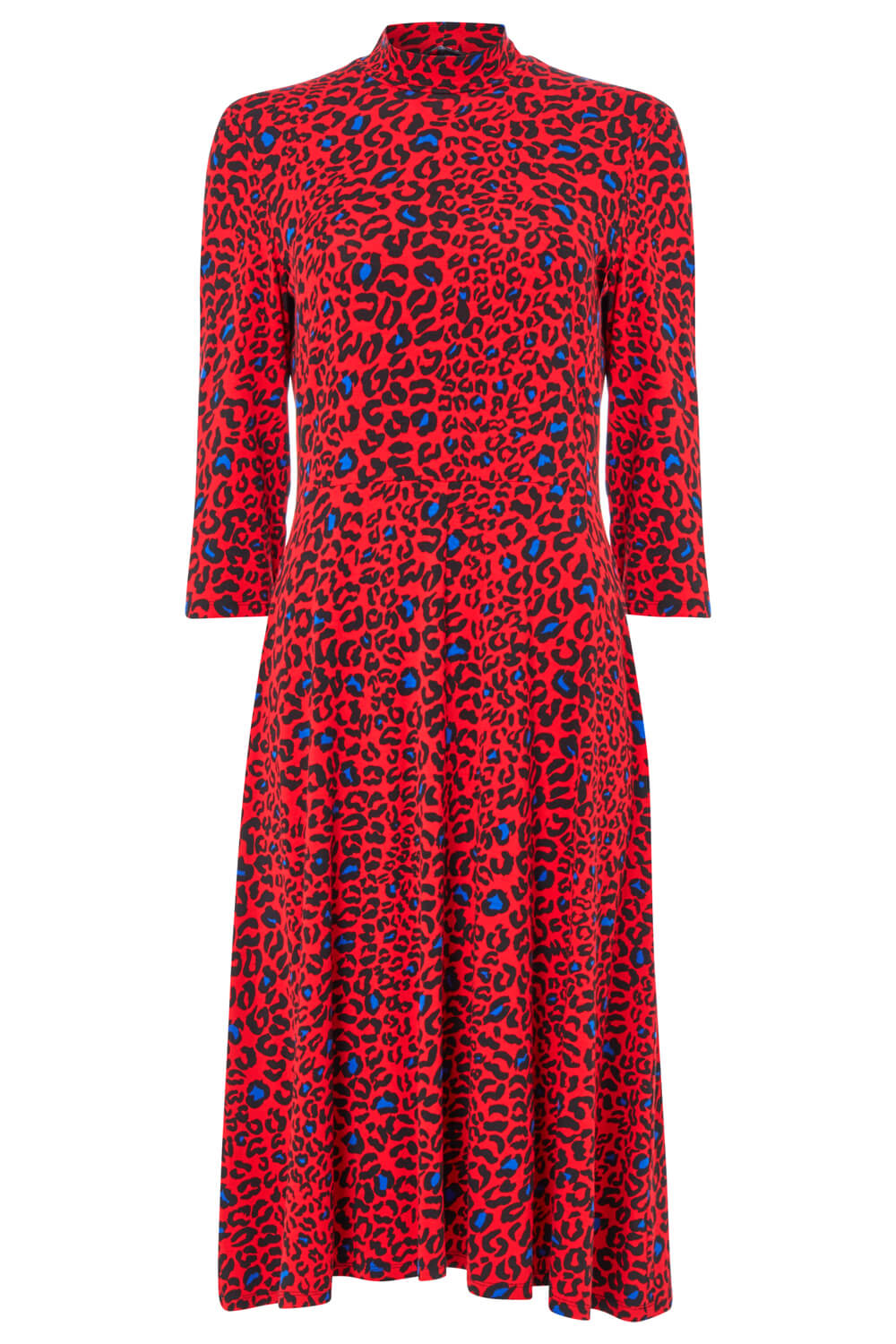 blue and red leopard print dress