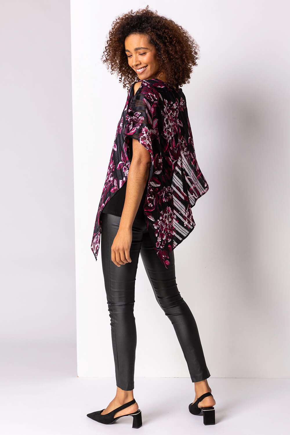 Port Burnout Floral Asymmetric Overlay Top, Image 2 of 5