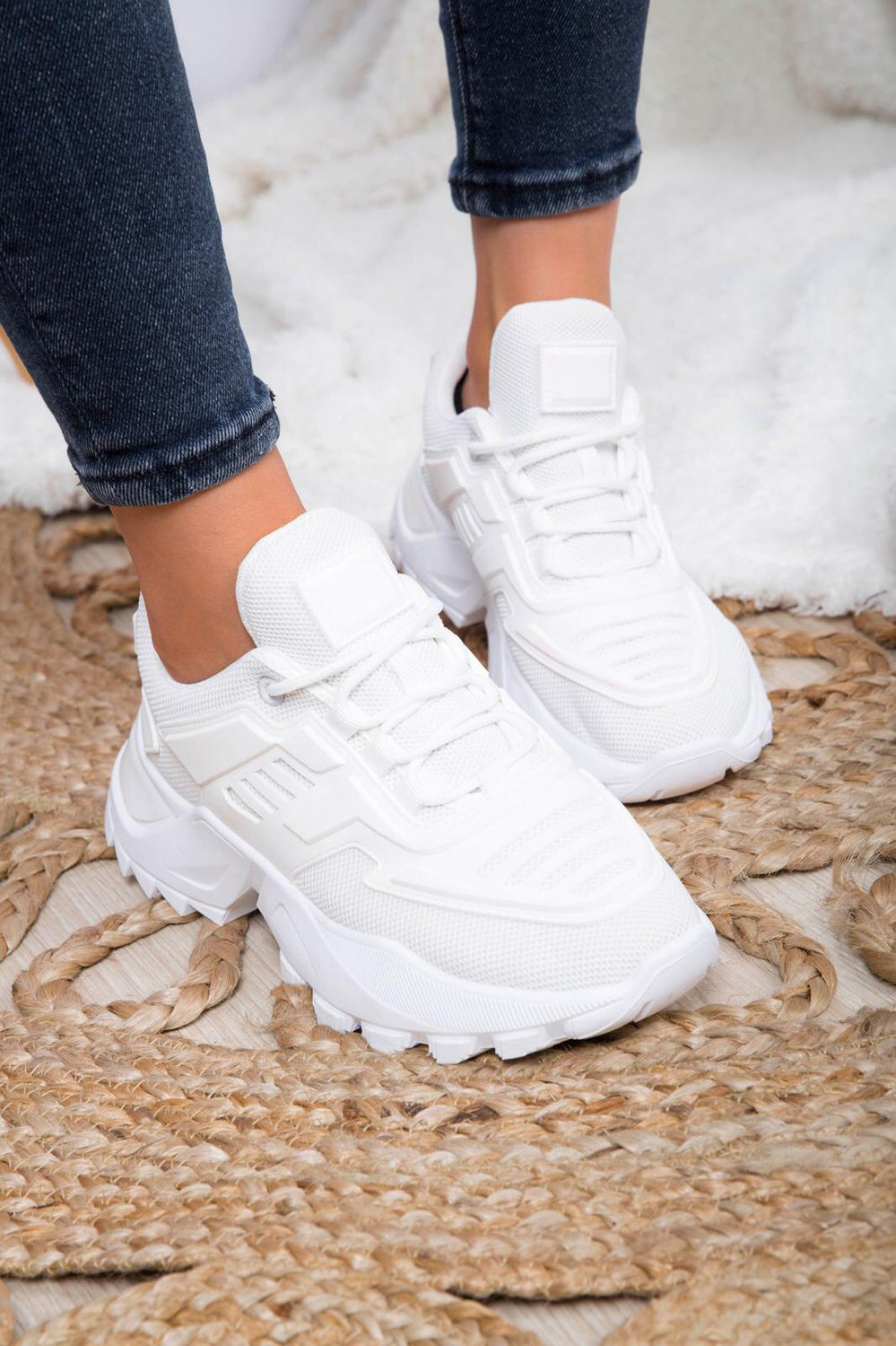 White Chunky Mesh Sports Trainers, Image 2 of 3
