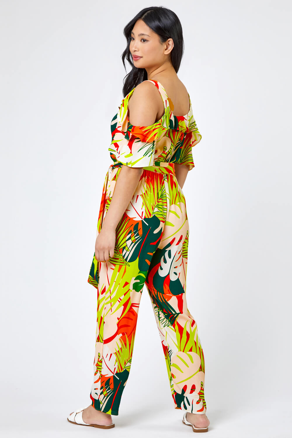 Lime Petite Tropical Print Frill Jumpsuit, Image 3 of 6