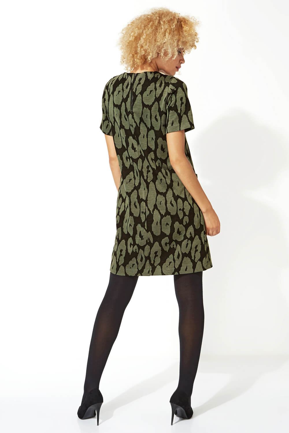 KHAKI Animal Leopard Print Shift Dress, Image 3 of 5