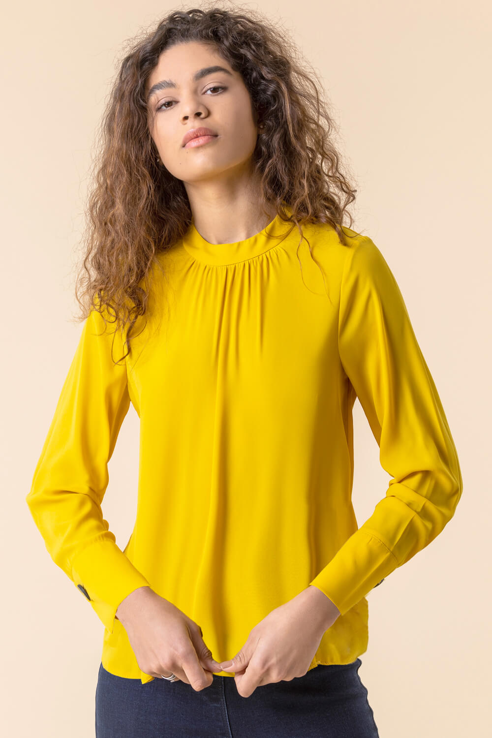 Amber High Neck Pleat Detail Blouse, Image 5 of 5