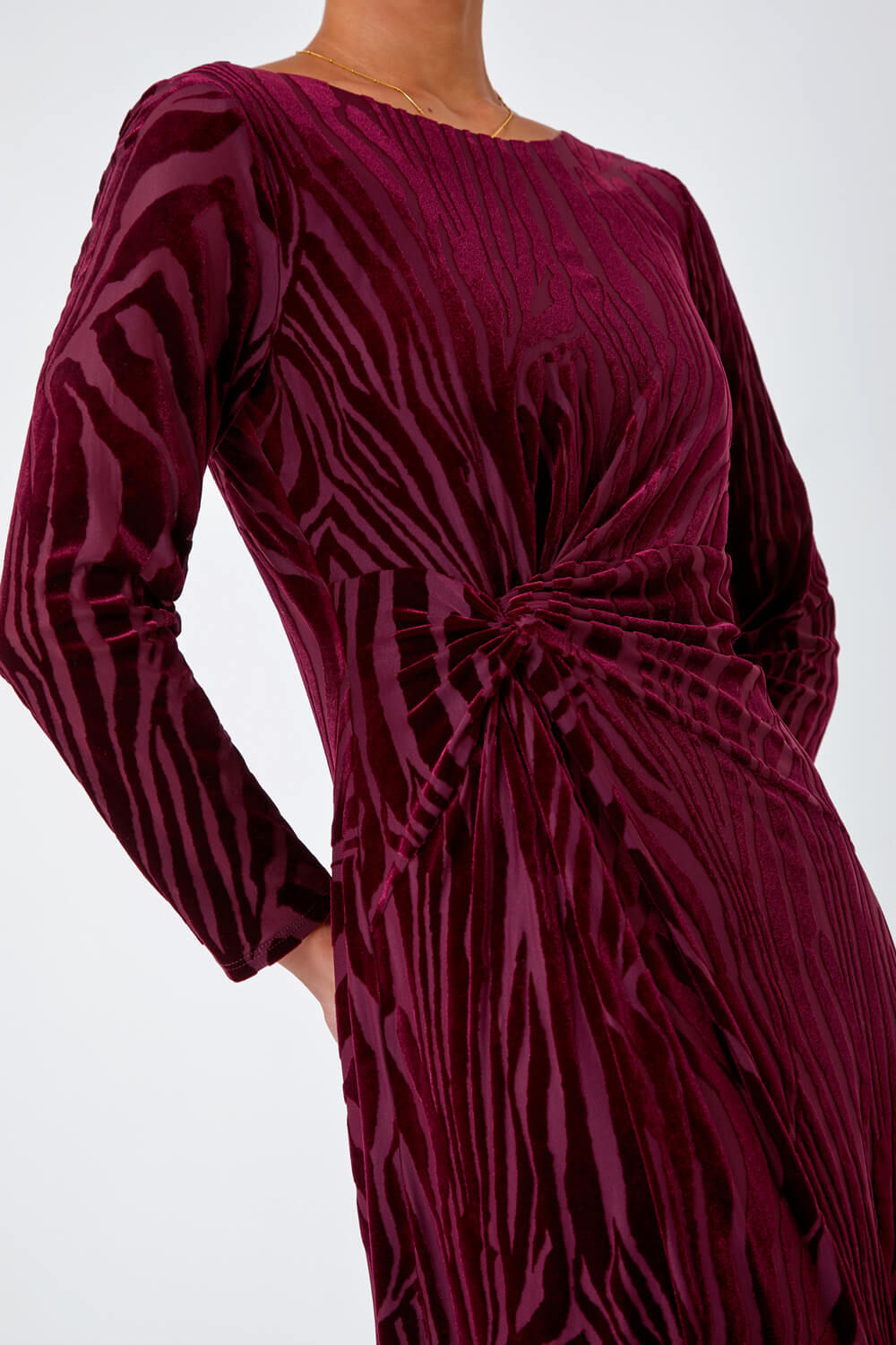 Wine Petite Textured Animal Midi Stretch Dress, Image 5 of 5