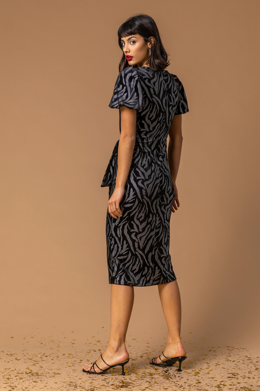 Black Animal Print Velvet Dress, Image 2 of 5