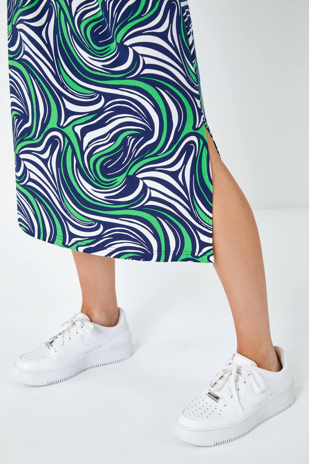 Green Sleeveless Swirl Print Midi Dress, Image 5 of 5