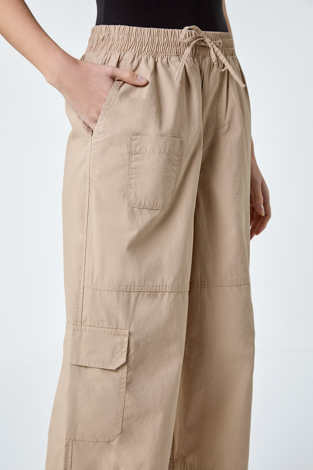 Natural  Cotton Wide Leg Cargo Trousers, Image 5 of 7