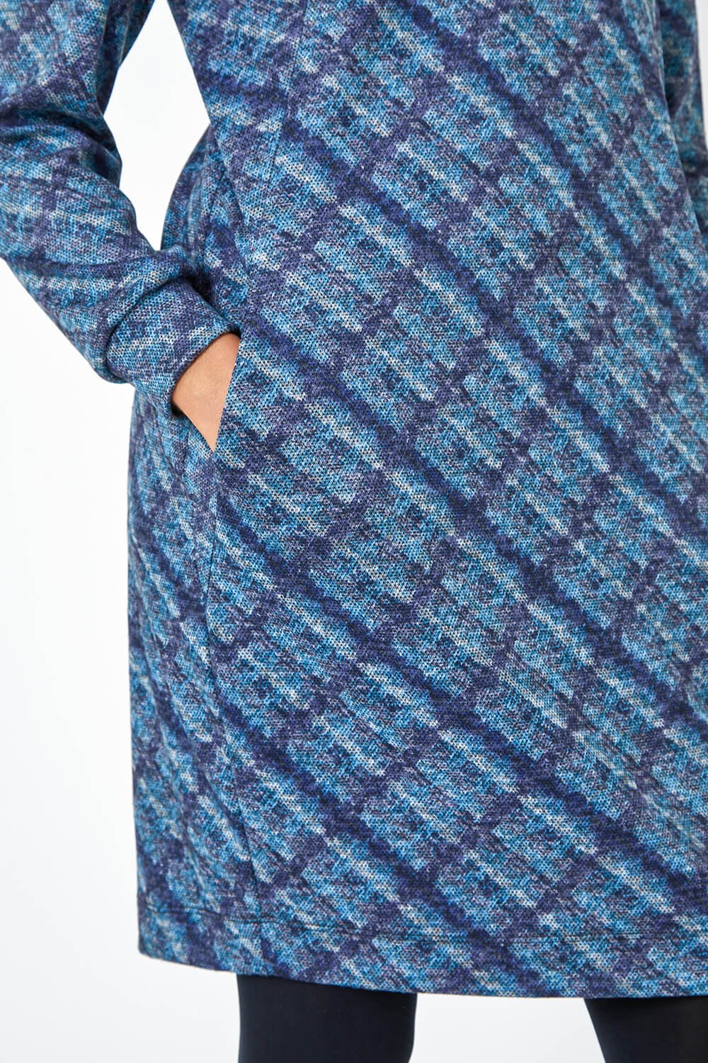 Blue Checked Cowl Neck Stretch Dress, Image 4 of 4