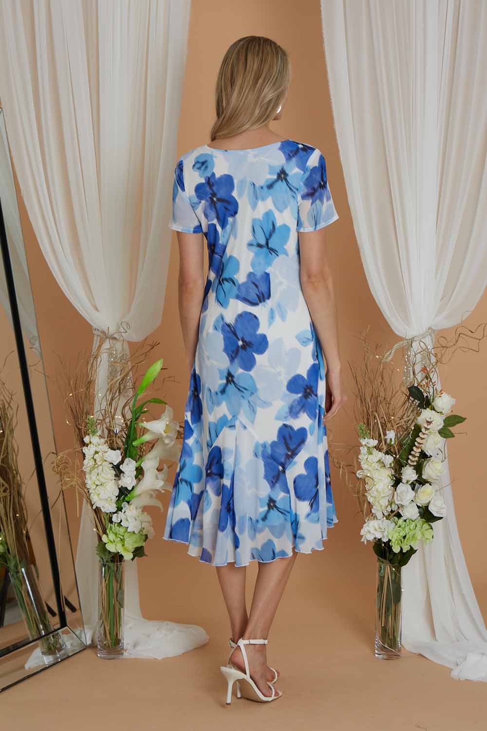 Blue Julianna Floral Chiffon Print Bias Cut Dress, Image 2 of 3