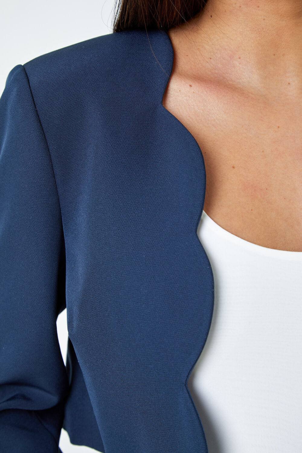Navy  Cropped Scallop Edge Smart Jacket, Image 5 of 6