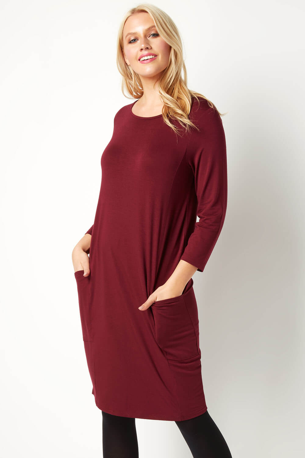 3/4 Sleeve Slouch Dress in Wine - Roman Originals UK