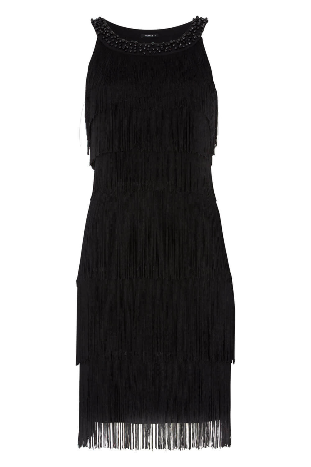 Tassel Embellished Flapper Dress in Black Roman Originals UK
