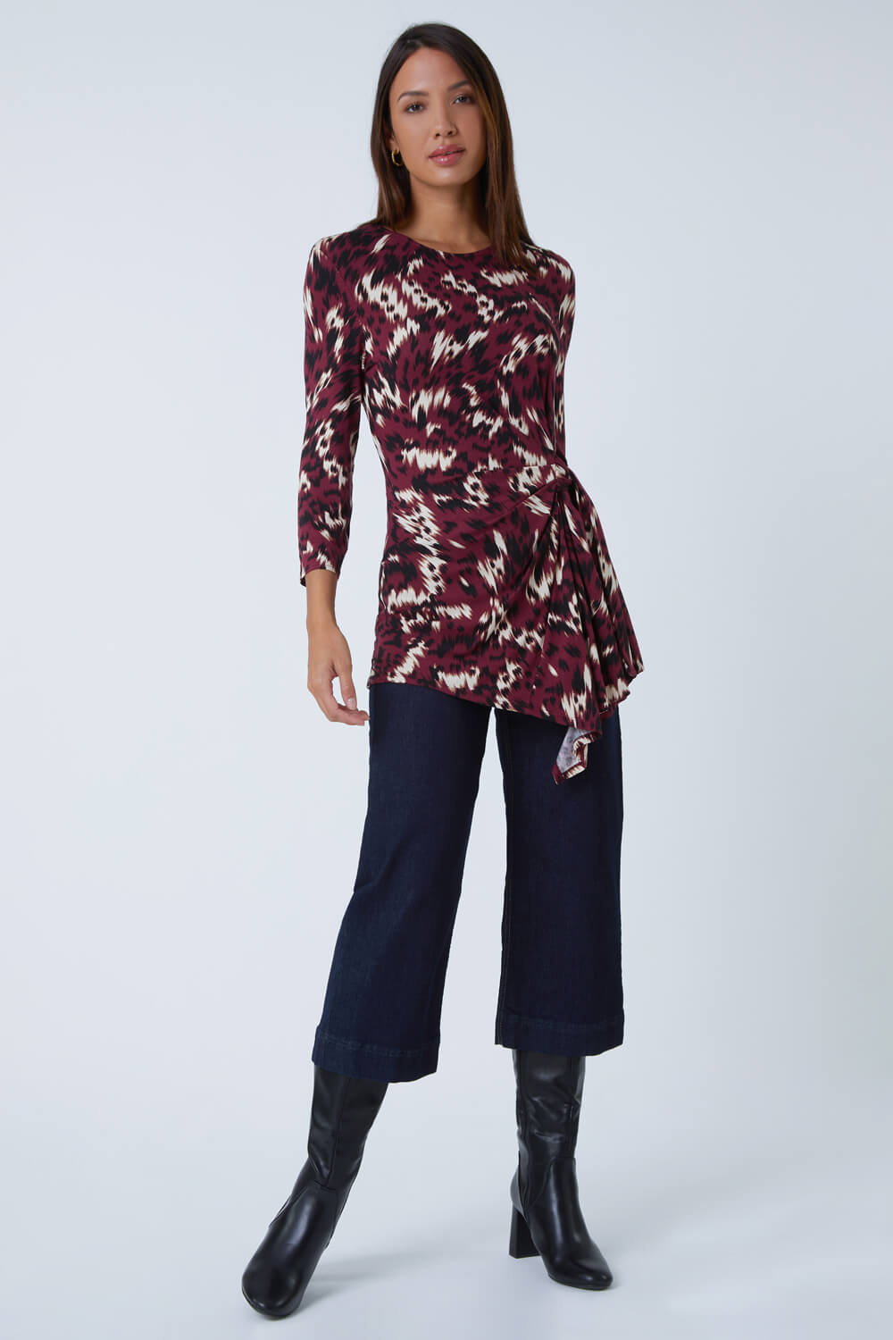 Port Abstract Print Side Twist Stretch Top , Image 2 of 5