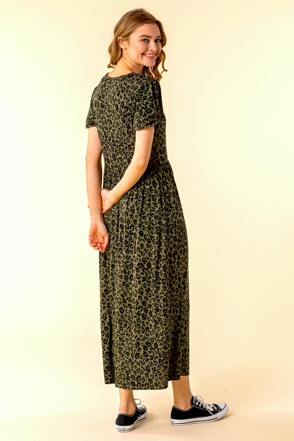 KHAKI Animal Print Midi Dress, Image 2 of 4