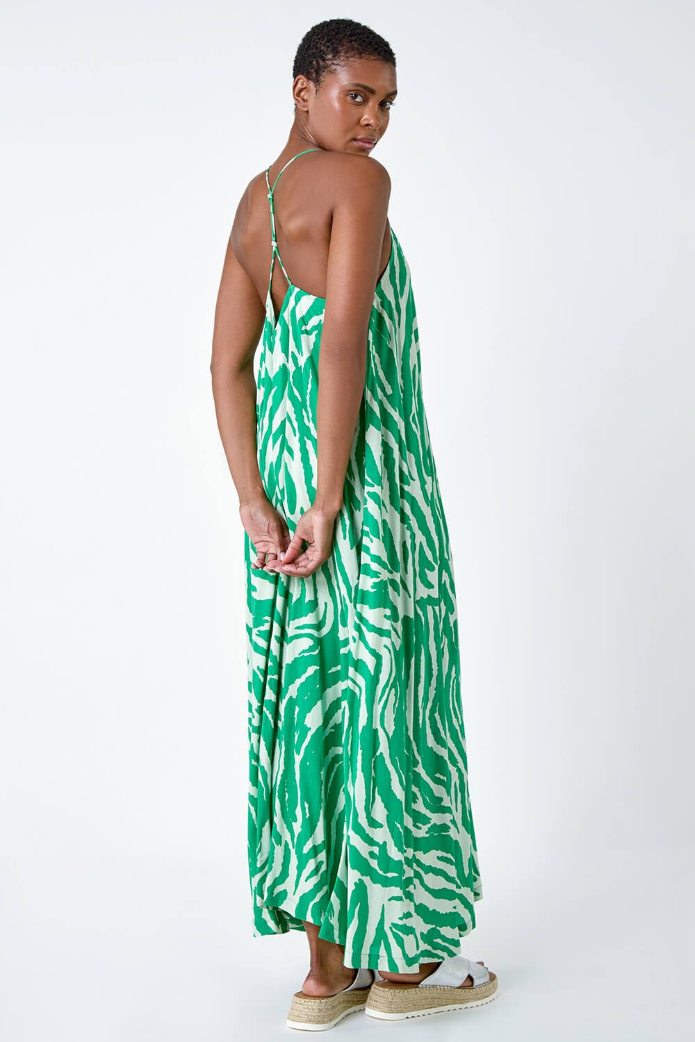 Green Animal Print Halter Neck Maxi Dress, Image 3 of 6