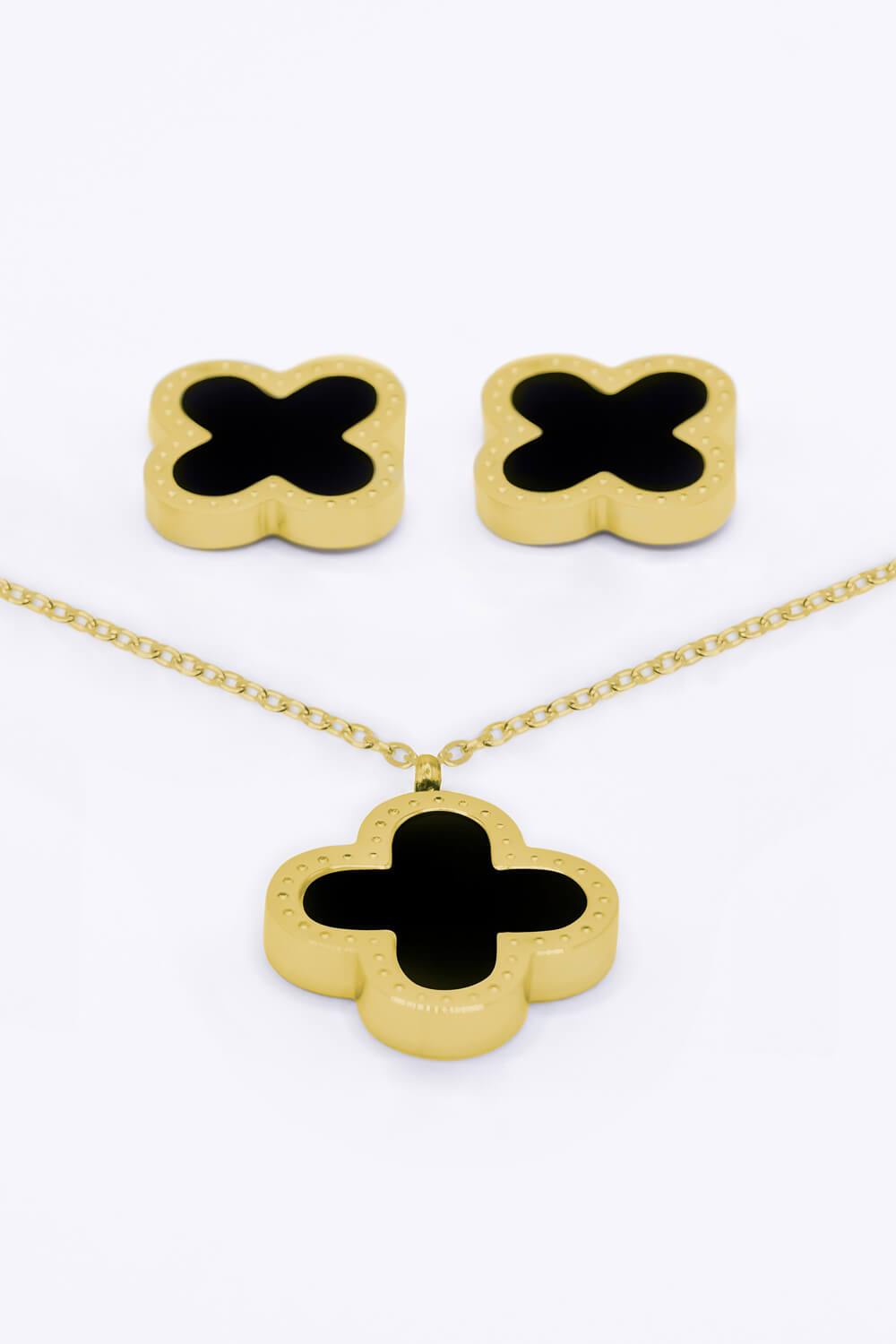 Gold Stainless Steel Clover Pendant & Earring Set, Image 2 of 2
