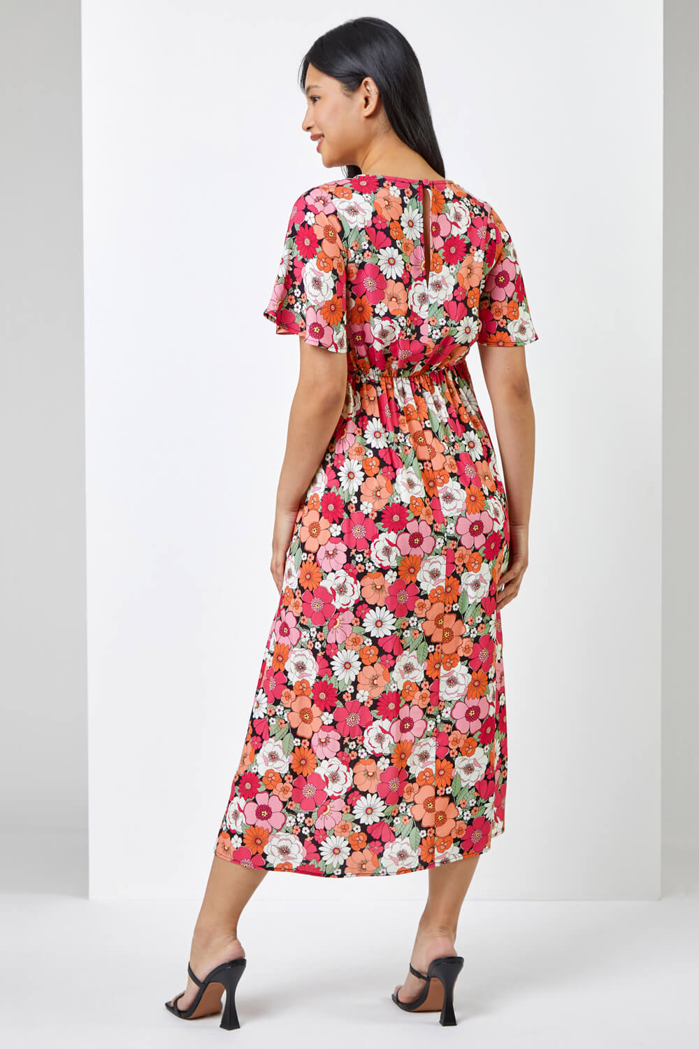 CORAL Petite Floral Print Flute Sleeve Dress, Image 2 of 5